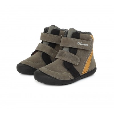 D.D. step chlapčenská detská celokožená zimná obuv Barefoot W063-228 Grey